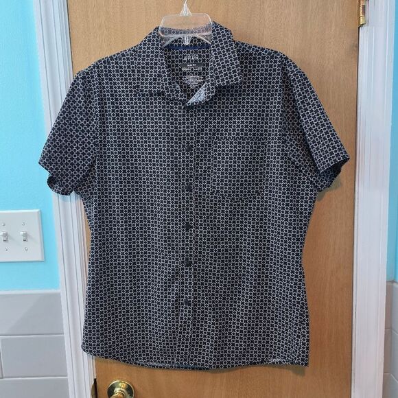 Black and White Casual Button Down Shirt with Polka Dot Pattern Mens L - Picture 1 of 3